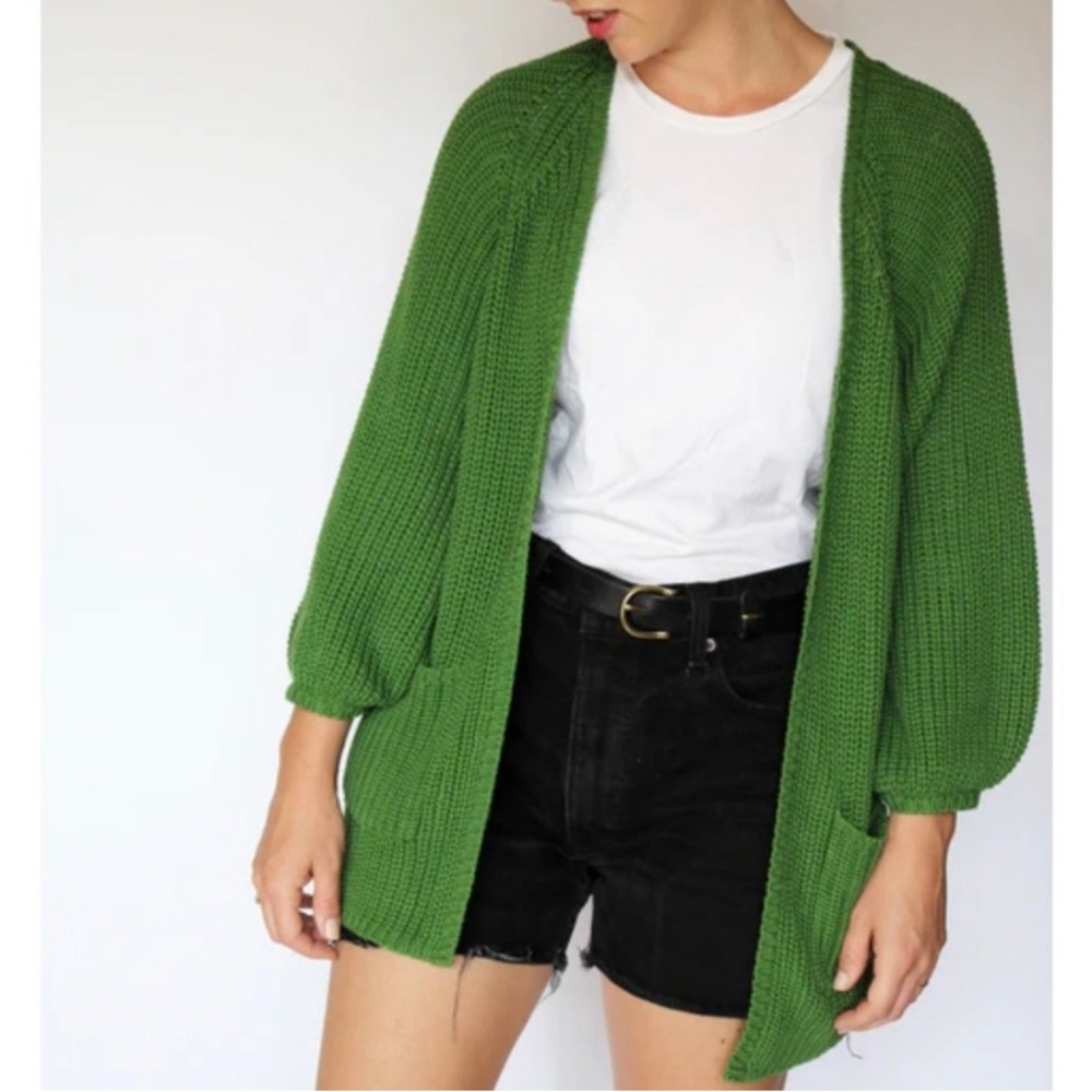 Solosix Cardigan Sweater Womens S Green Slouchy Oversized Organic‎ Cotton